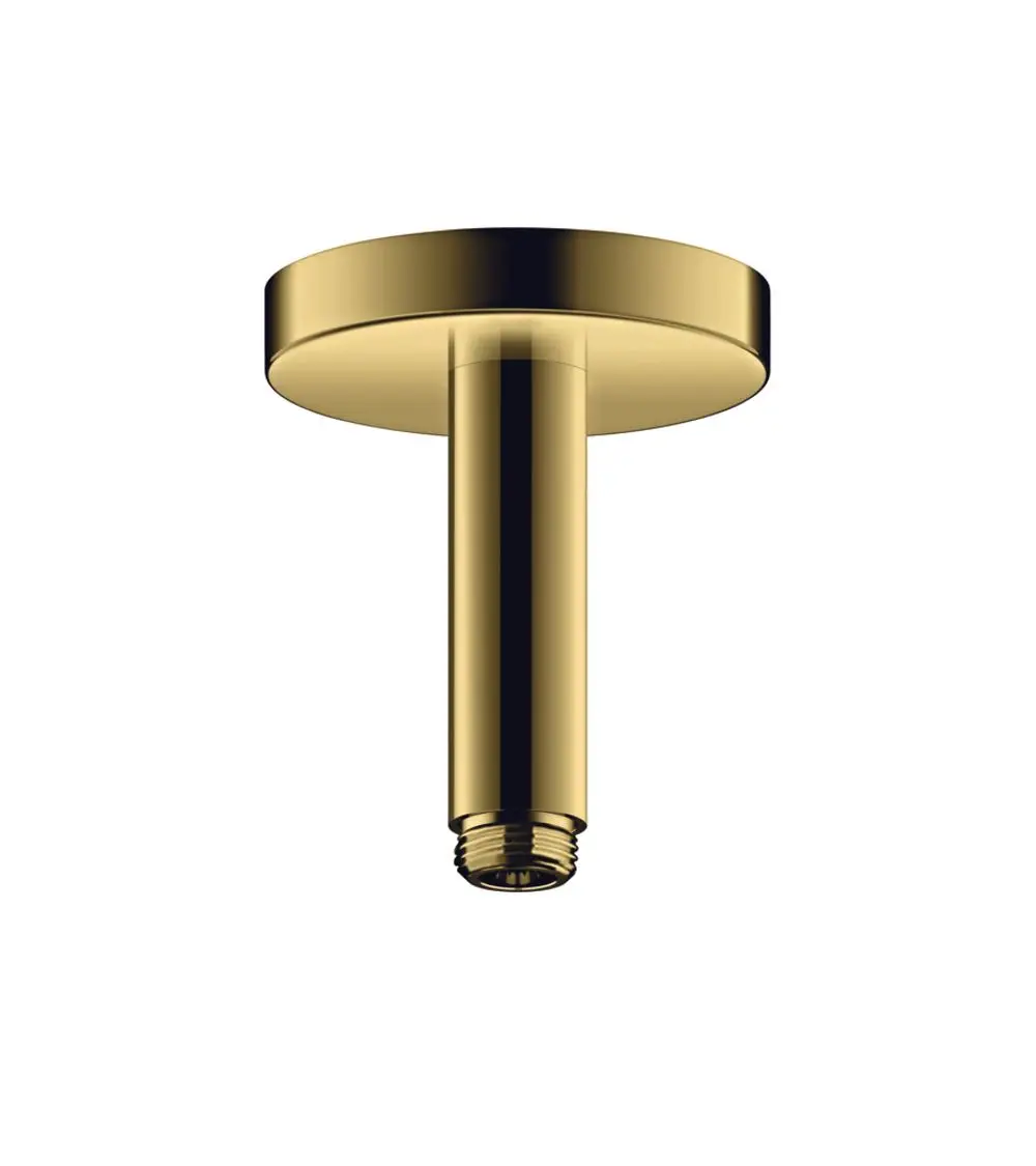 Deckenanschluss in glänzendem Gold, zylindrische Form mit gewendeltem Ende. Produkt von AXOR. Gezeigt wird die obere Sicht des Anschlusses.